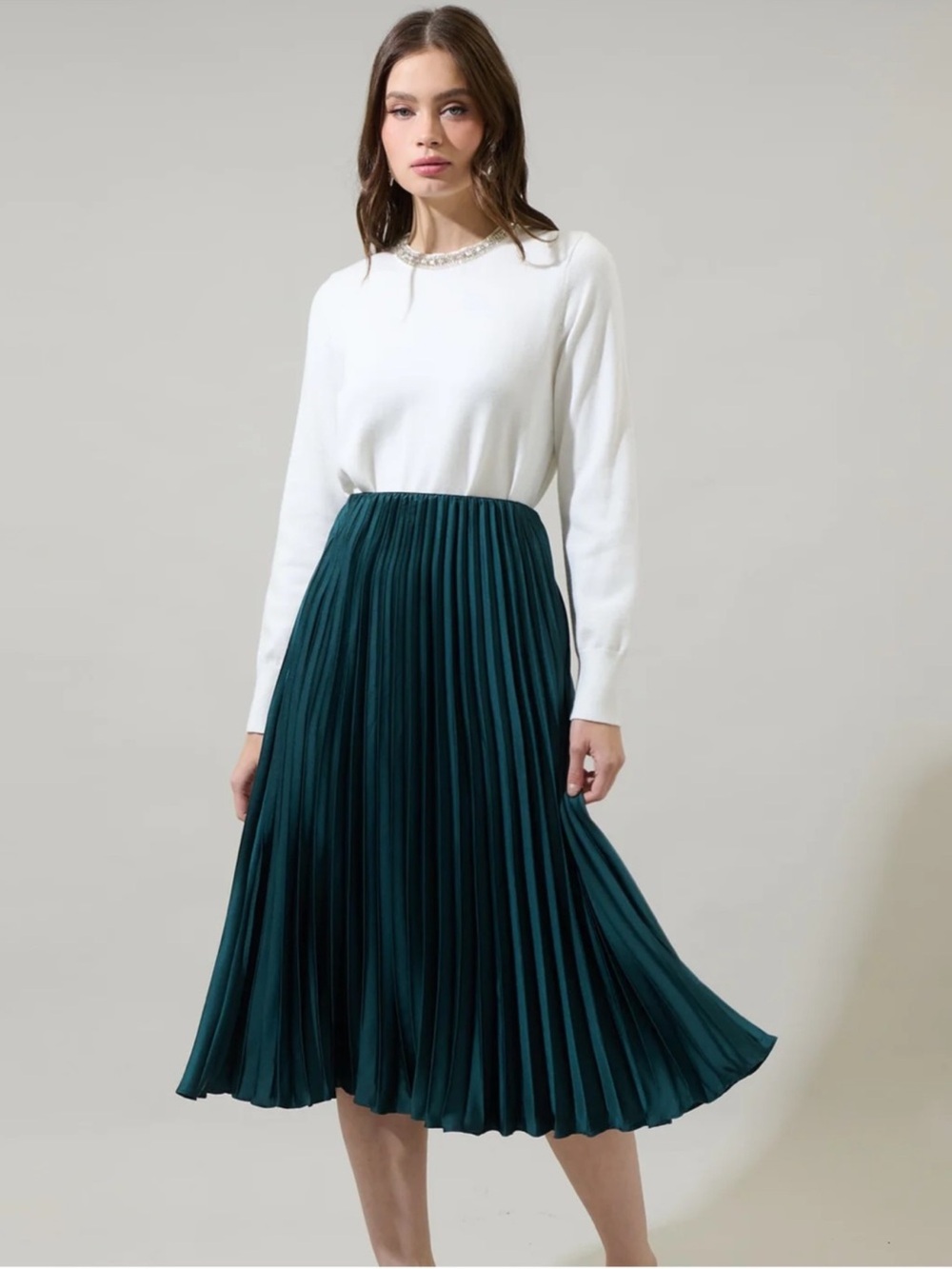 J.Crew Pleated Midi Skirt | Spruce Green | Size 4P